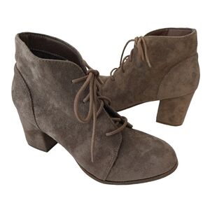 Madden Girl Torch Taupe Faux Suede Ankle Lace-Up Boots Chunky Heel Neutral